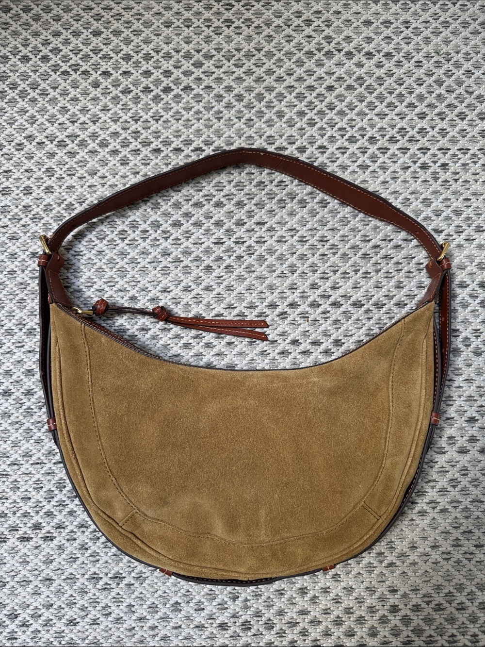 Mango Tan Suede Leather Trim Hobo Shoulder Bag